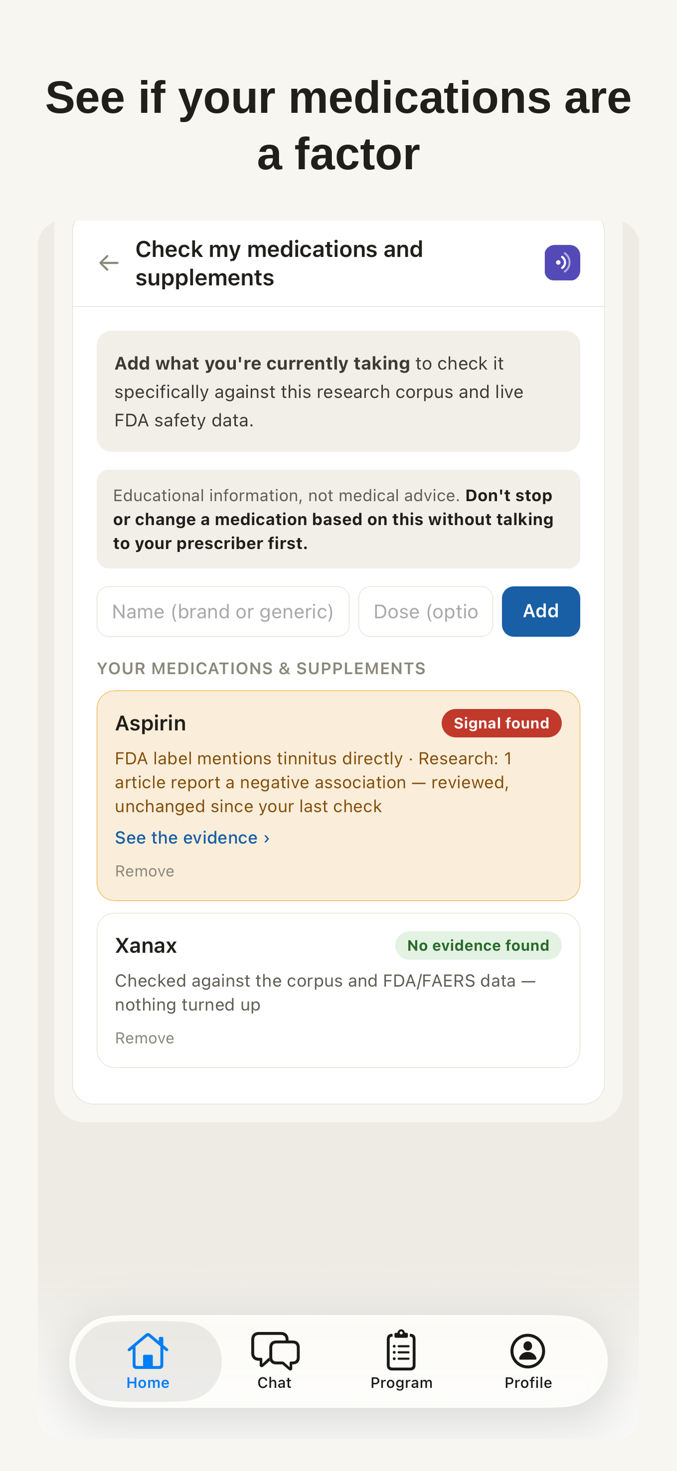 Attenu medication check screen flagging aspirin