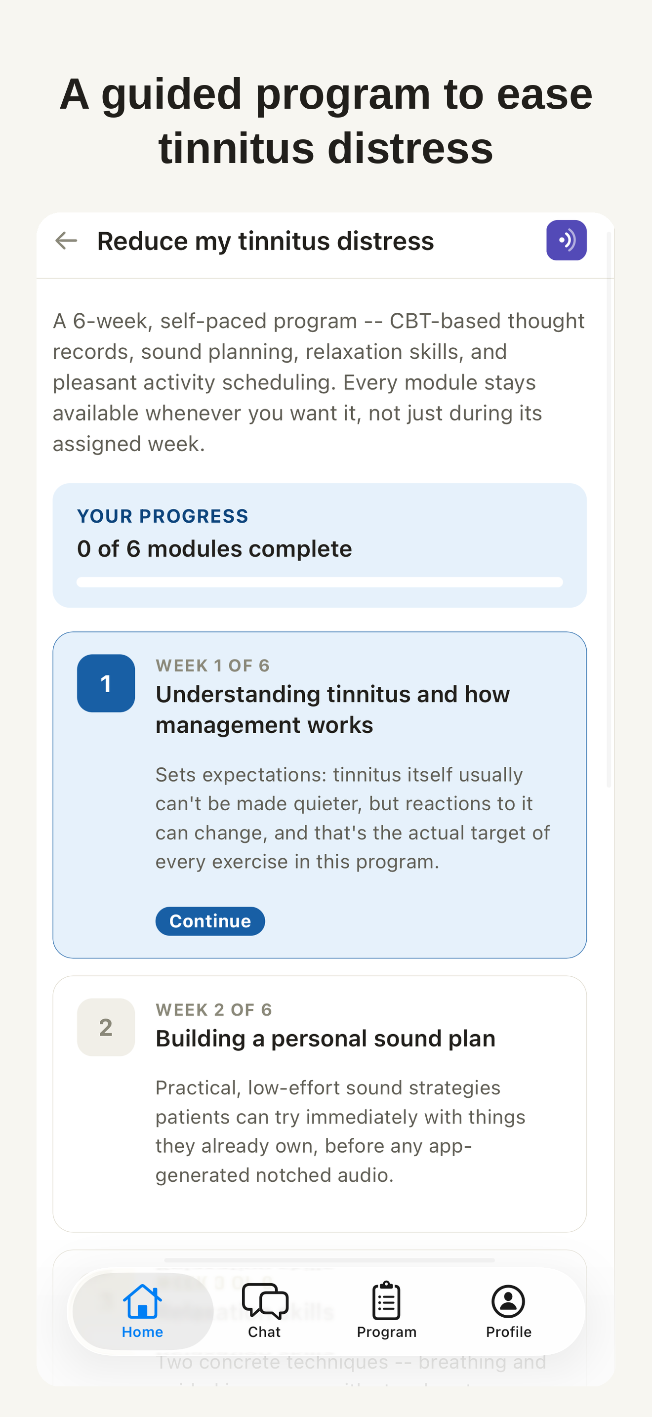 Attenu six-week CBT program screen